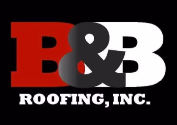 Logo with a large red 'B', white 'B' and black ampersand '&' in between, above the text 'ROOFING, INC.' on a black background.
