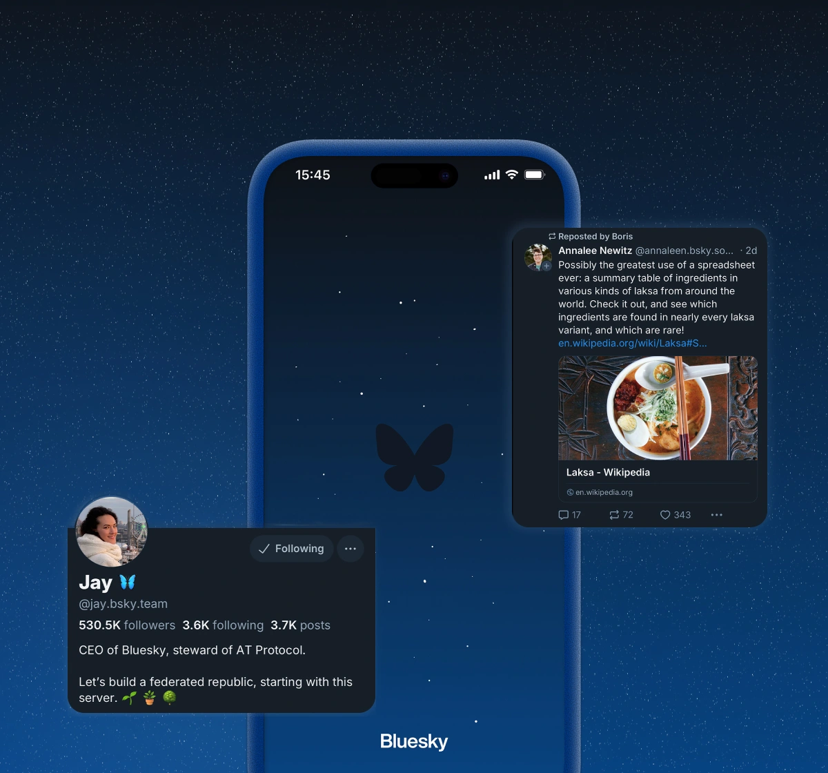 Bluesky social app onboarding screens on mobile