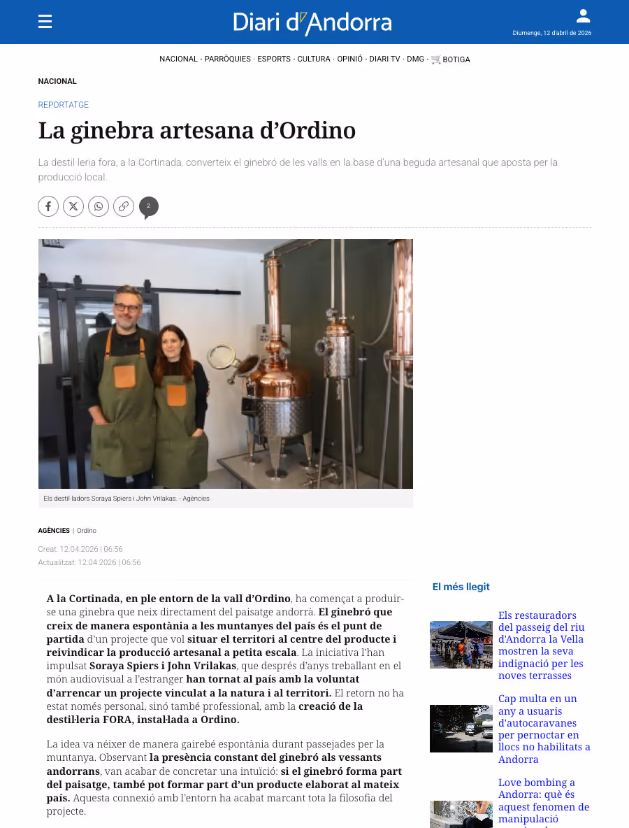 page on diari d'andorra featuring fora gin