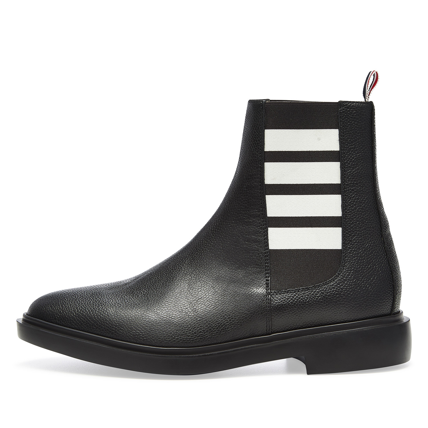 Black Thom Browne chelsea boot with stripe detail - hero angle