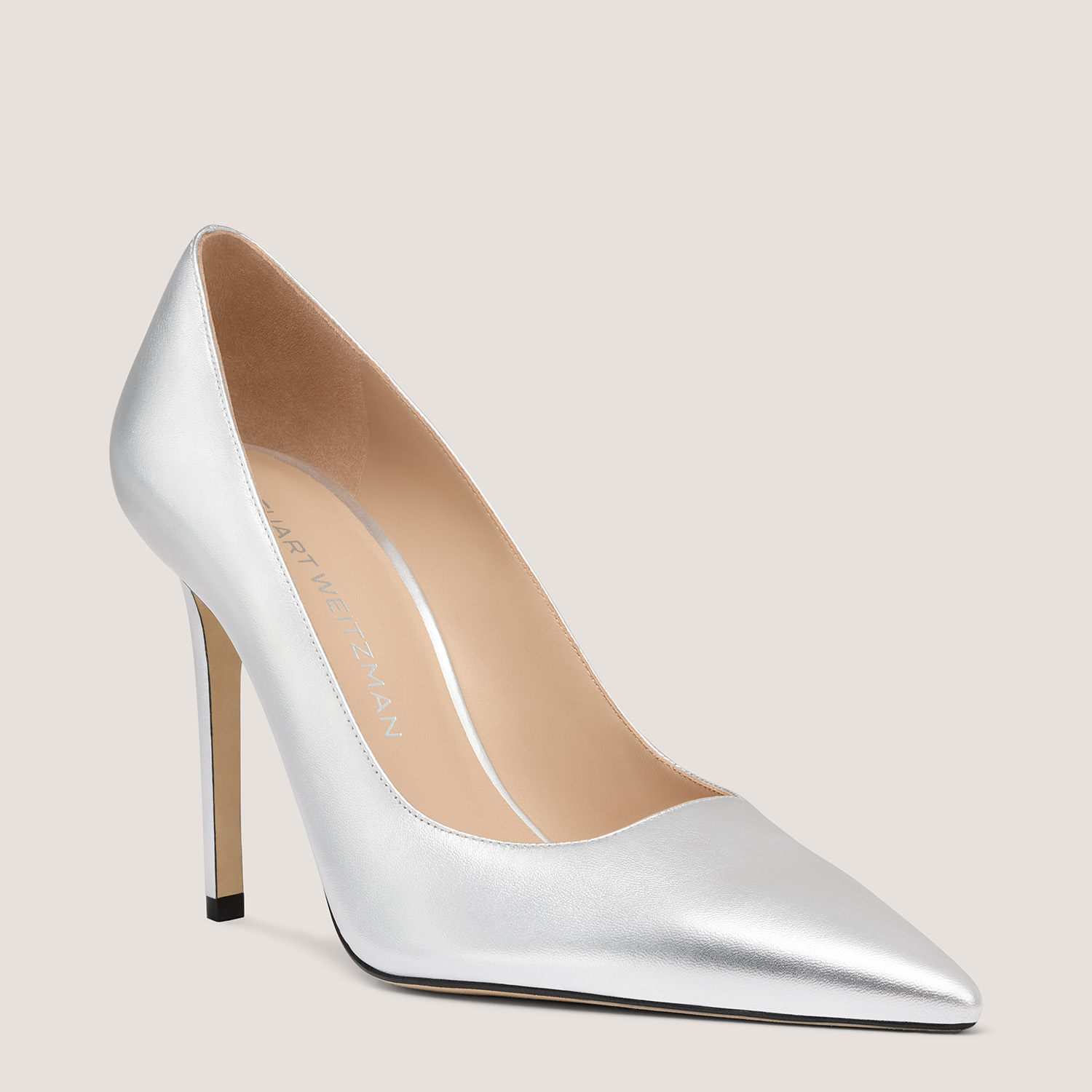 Silver Stuart Weitzman pump - hero angle