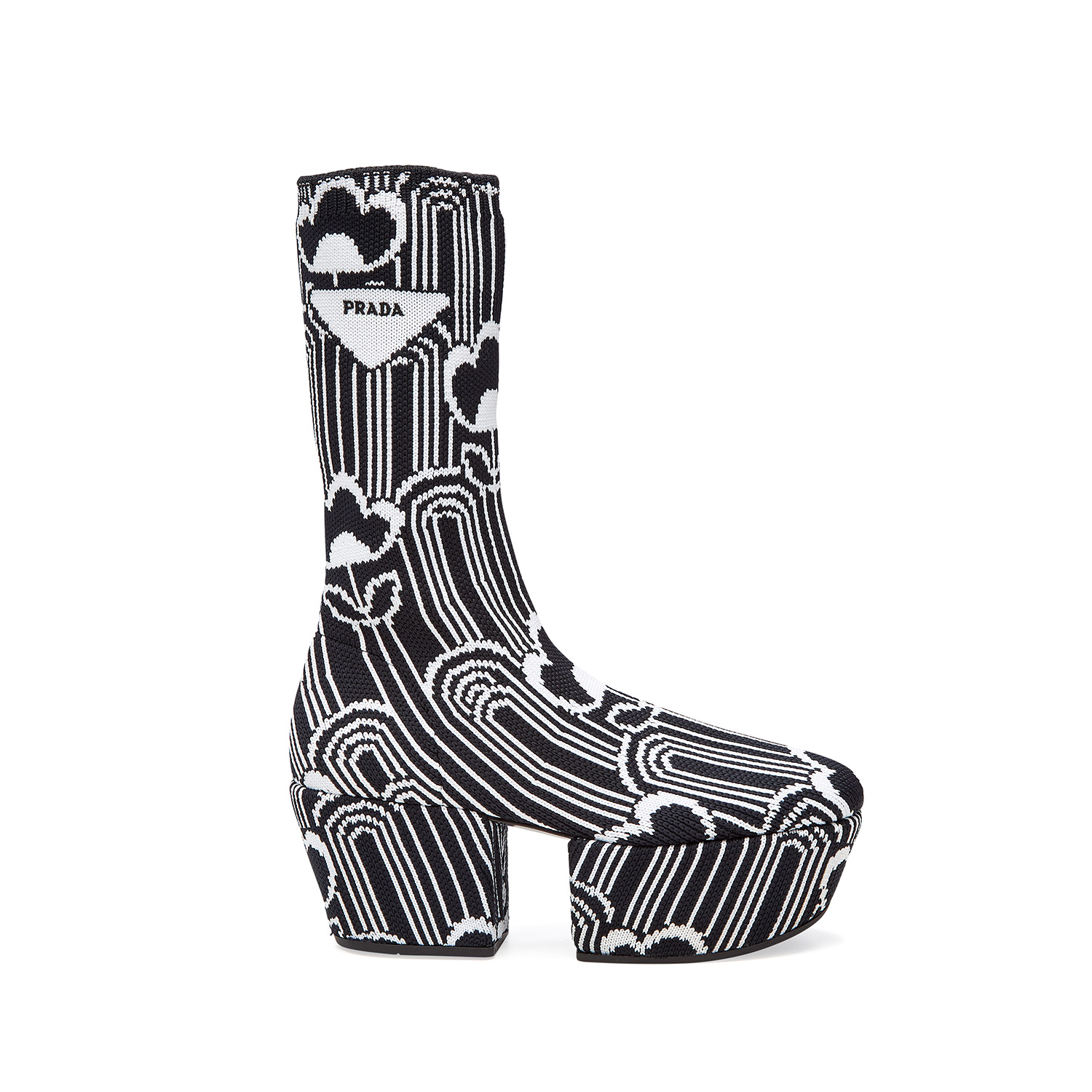 Black Prada chunky boot with graphic print - profile view