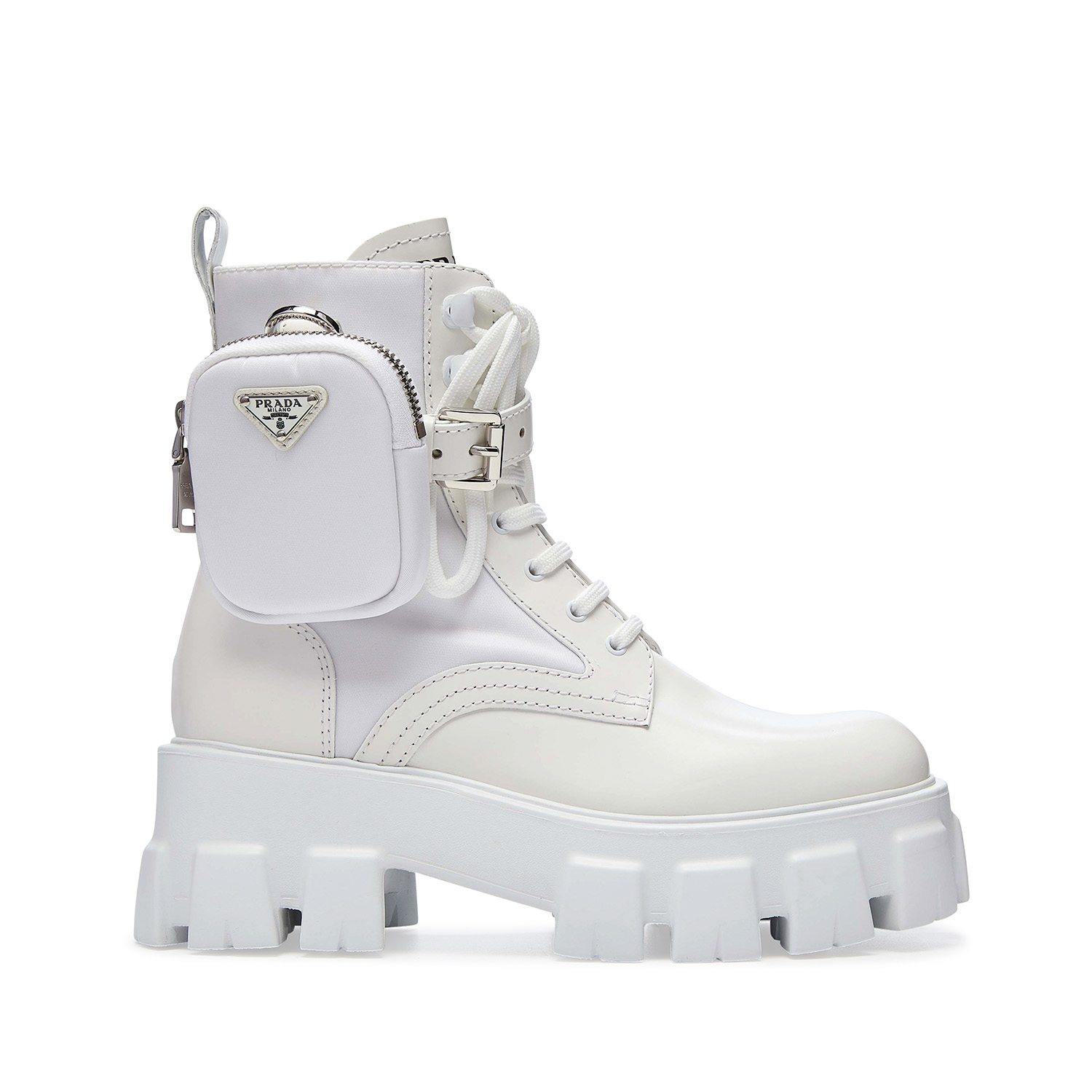 White Prada combat boot - profile view