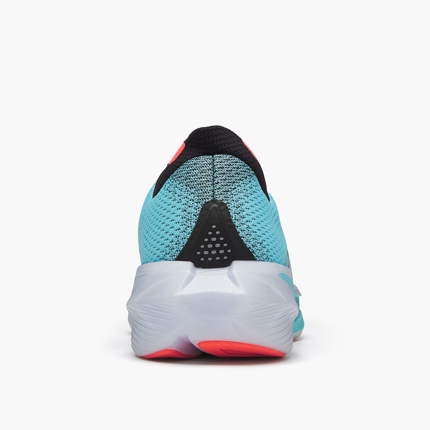 Aqua blue Brooks running shoe back view showing heel construction and counter shape