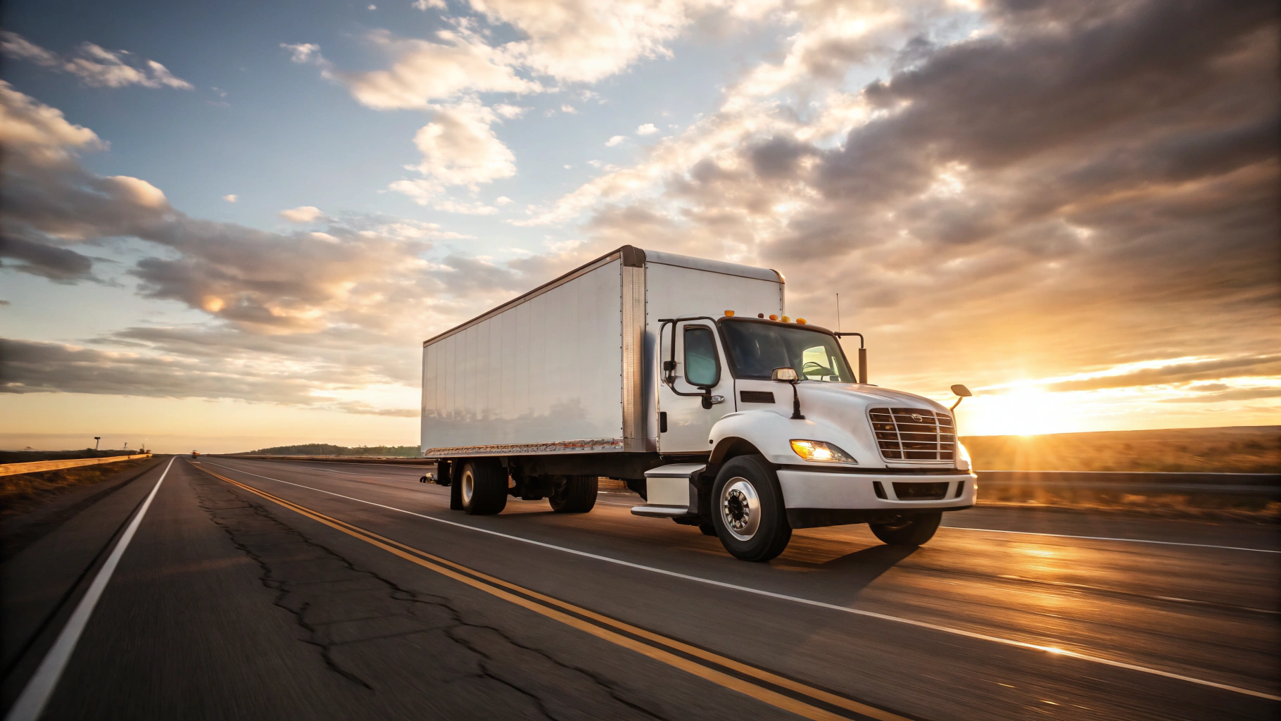 26 ft box truck on a Midwest highway representing coverage area