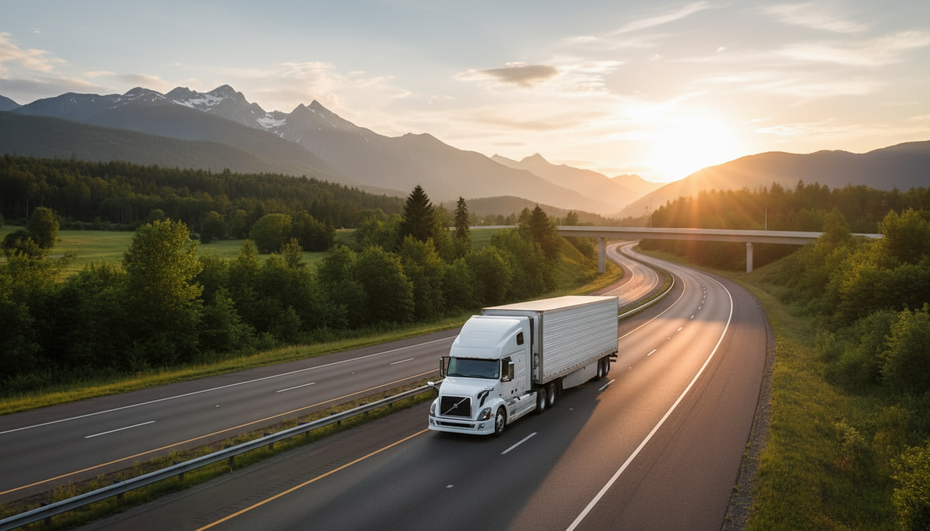 Semi truck on scenic highway