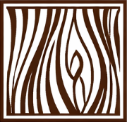 Stylized abstract brown wood grain pattern inside a square frame.