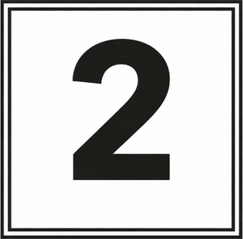 Black number 2 centered inside a double-lined black and white square border.