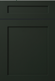 Close-up of a beige cabinet door with a rectangular panel and trim detailing.