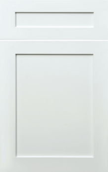 Close-up of a white cabinet door with two rectangular recessed panels.
