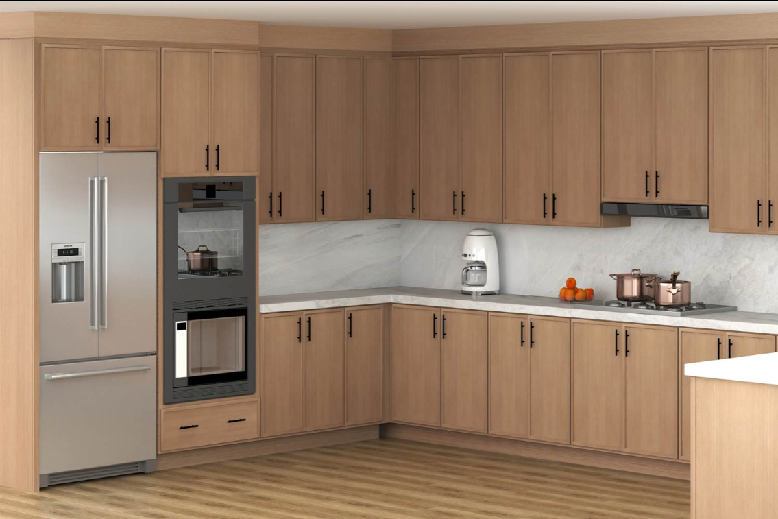 Modern kitchen corner with white cabinets and granite countertops, a double sink, and various kitchen items including a coffee maker and utensil holder.