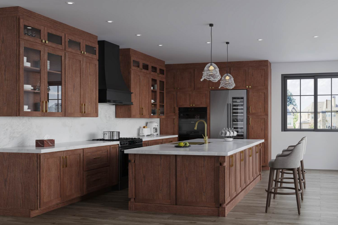 Modern kitchen corner with white cabinets and granite countertops, a double sink, and various kitchen items including a coffee maker and utensil holder.