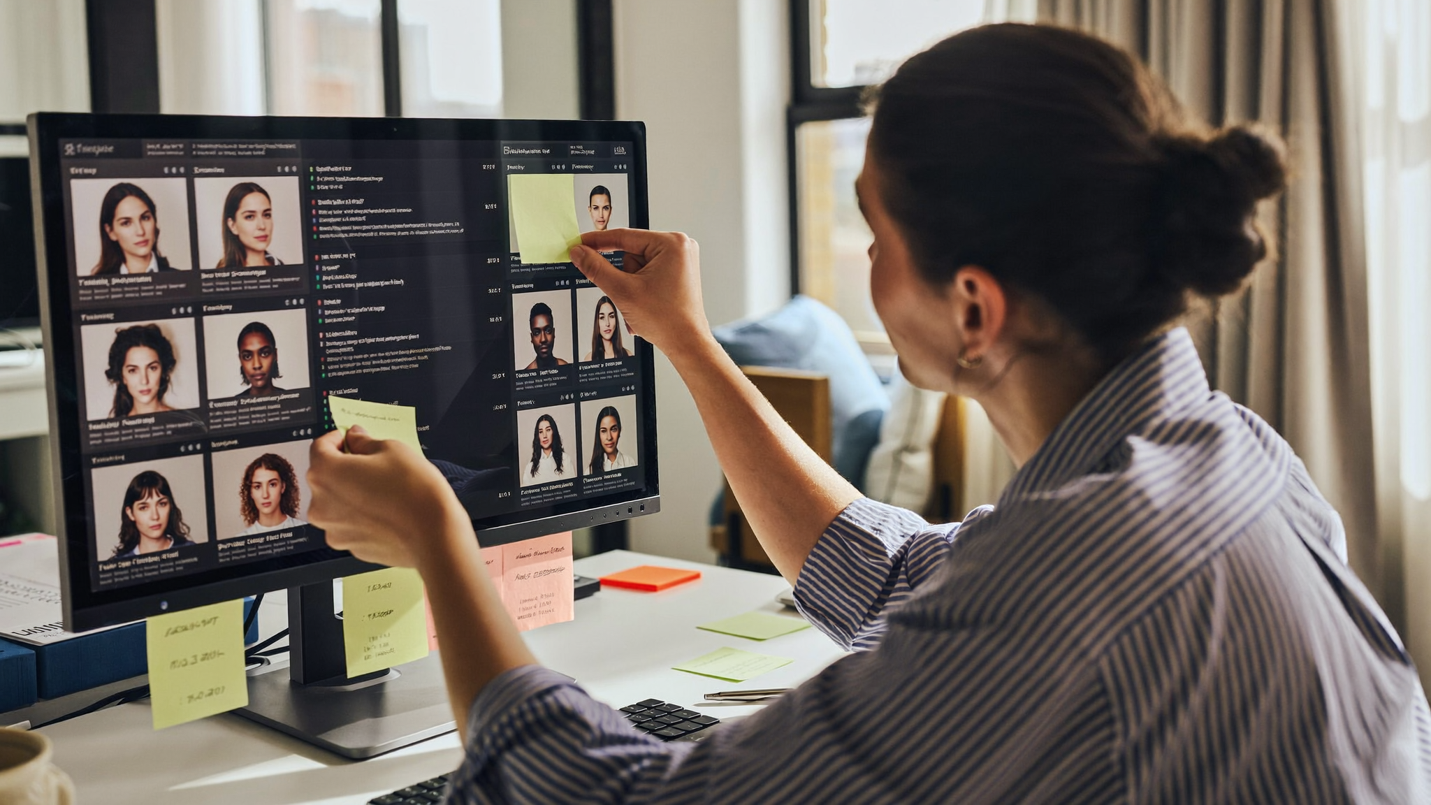 Business owner reviewing a shortlist of candidate profiles while choosing a virtual assistant company