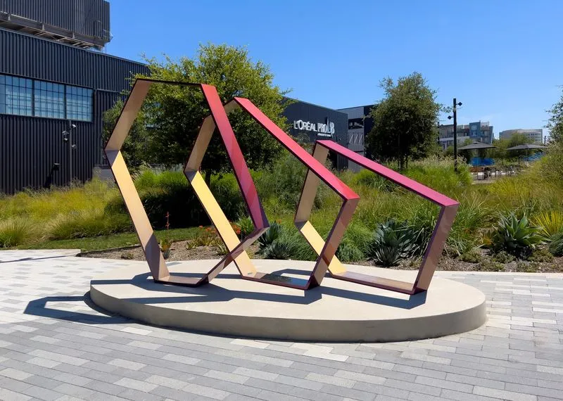 outdoor metal sculpture outside of corporate office