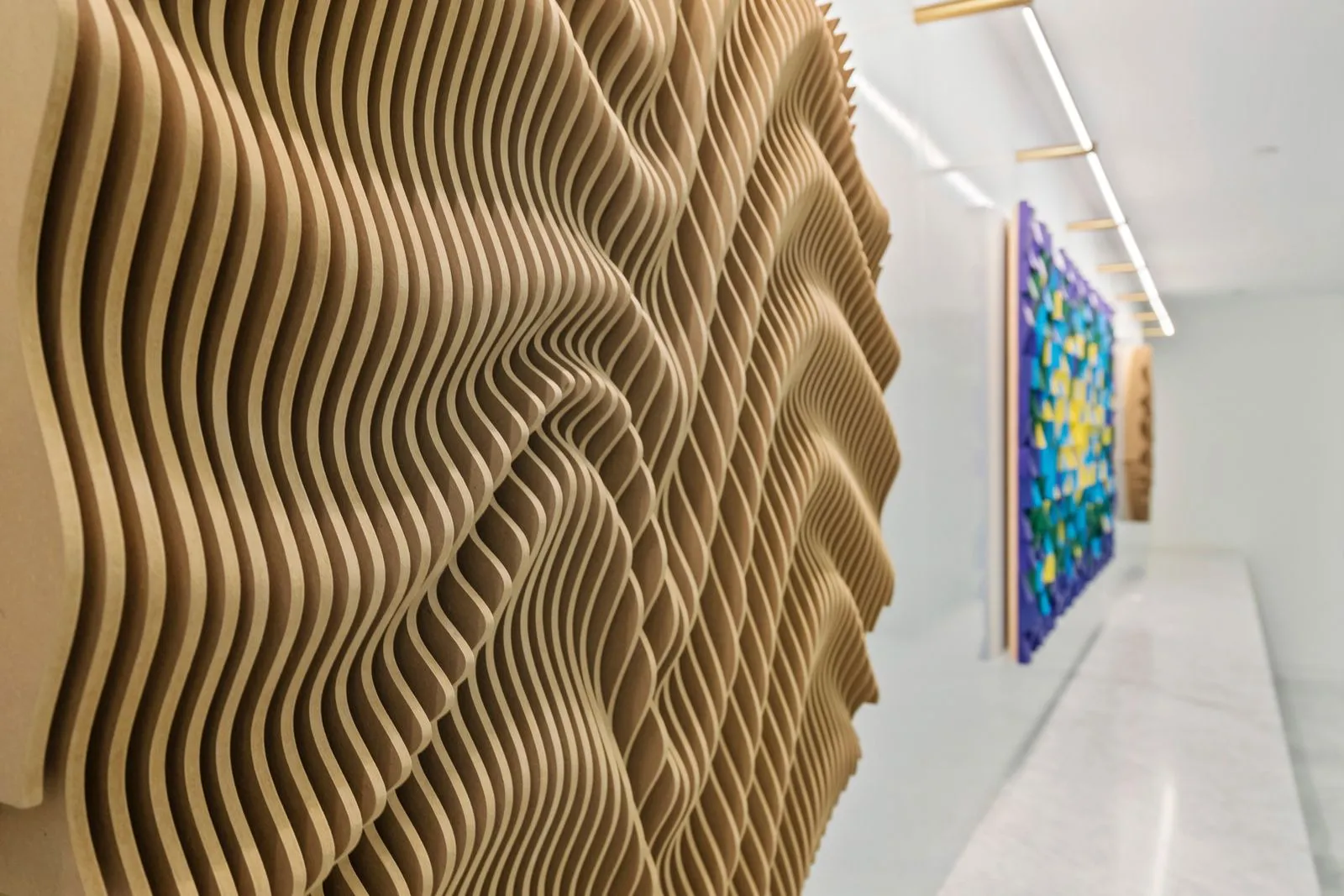 close up of wavy wall sculpture
