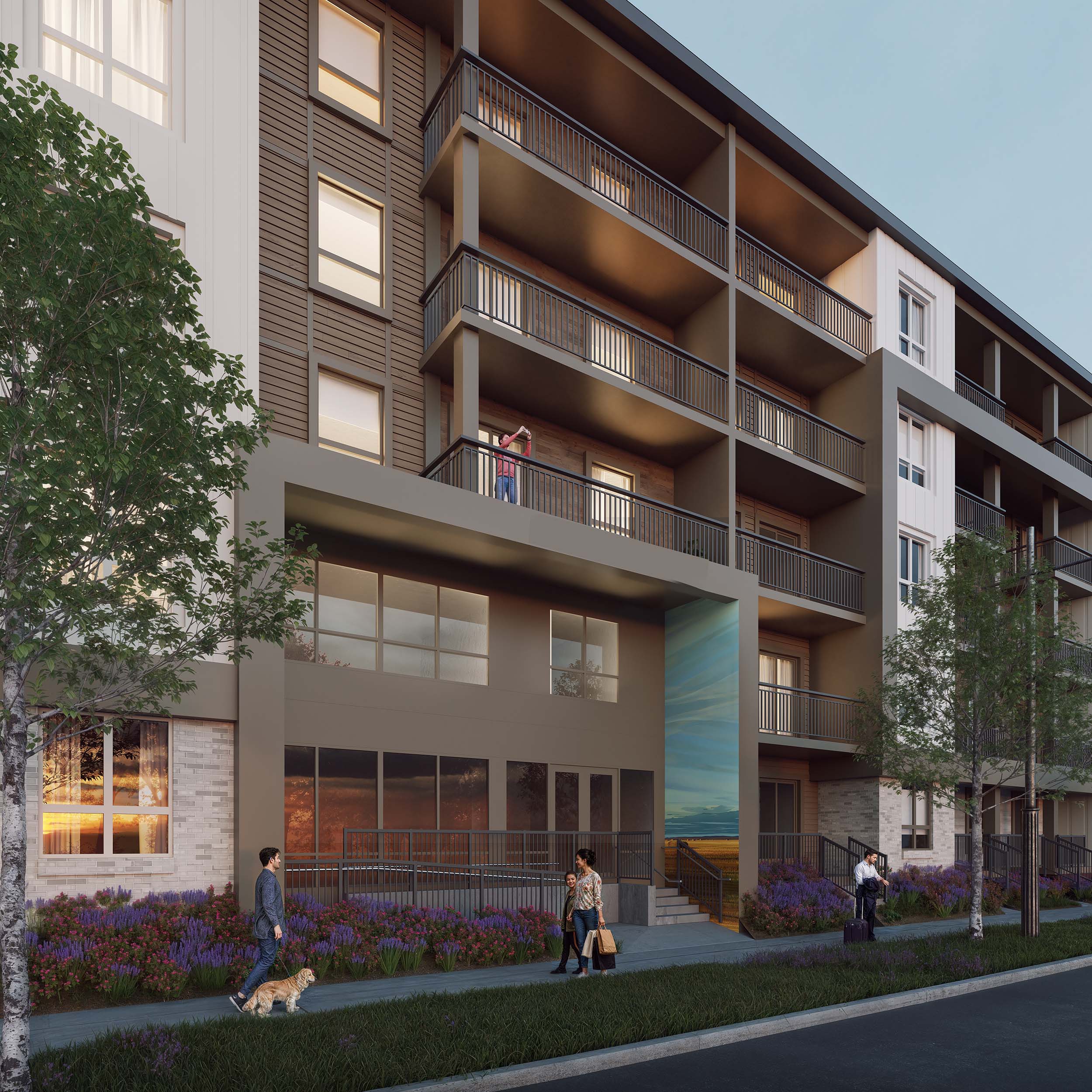 rendering of the front of the flats building at township collective.