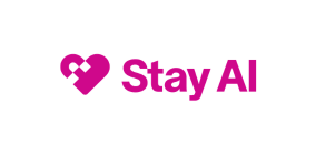 Stay AI logo with a stylized heart symbol and magenta text on a white background.