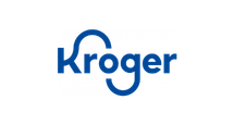 Kroger logo with stylized blue text and swirling line design.