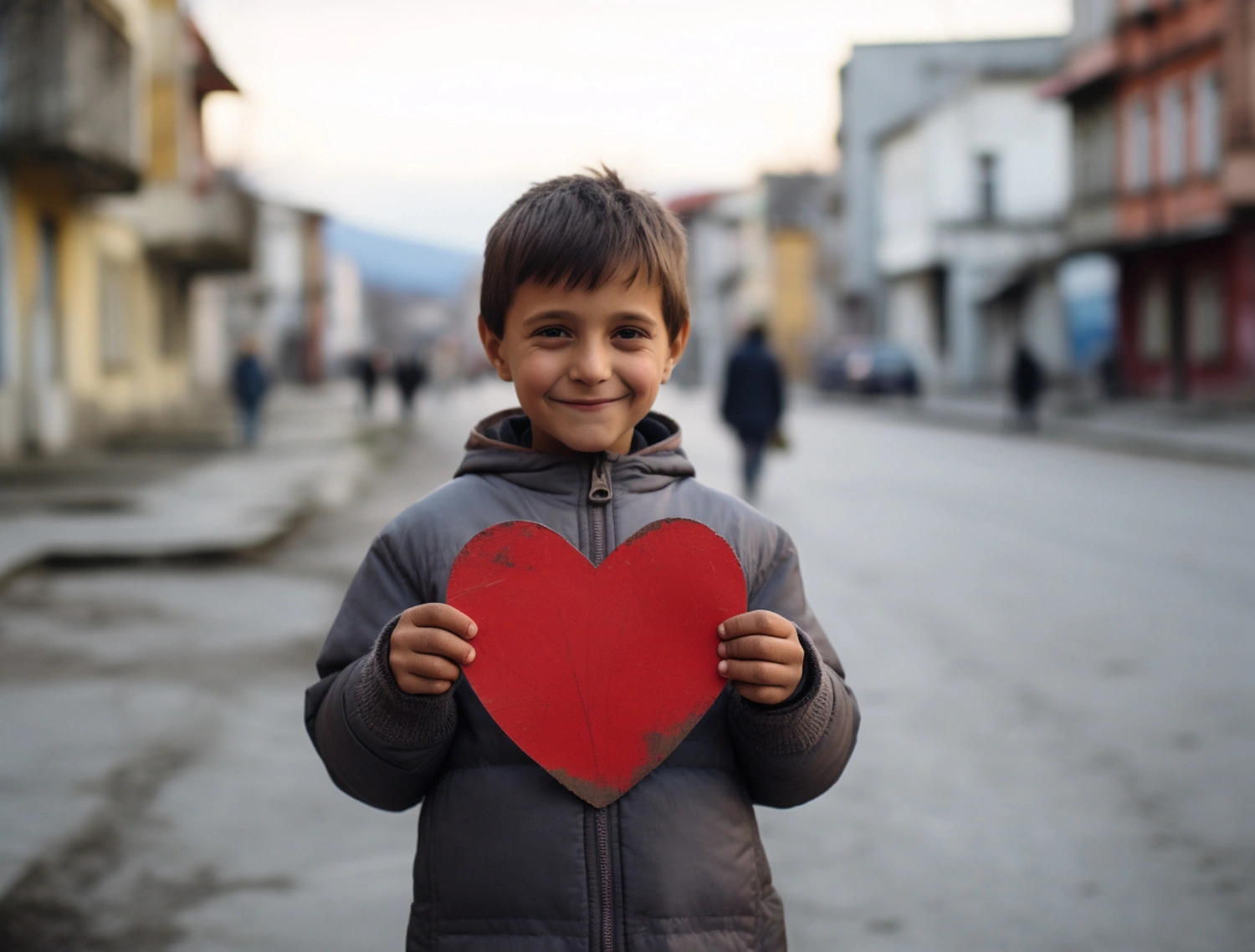 Happy Kid holding a red heart