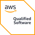 AWS Qualified Software badge with AWS logo and orange border.