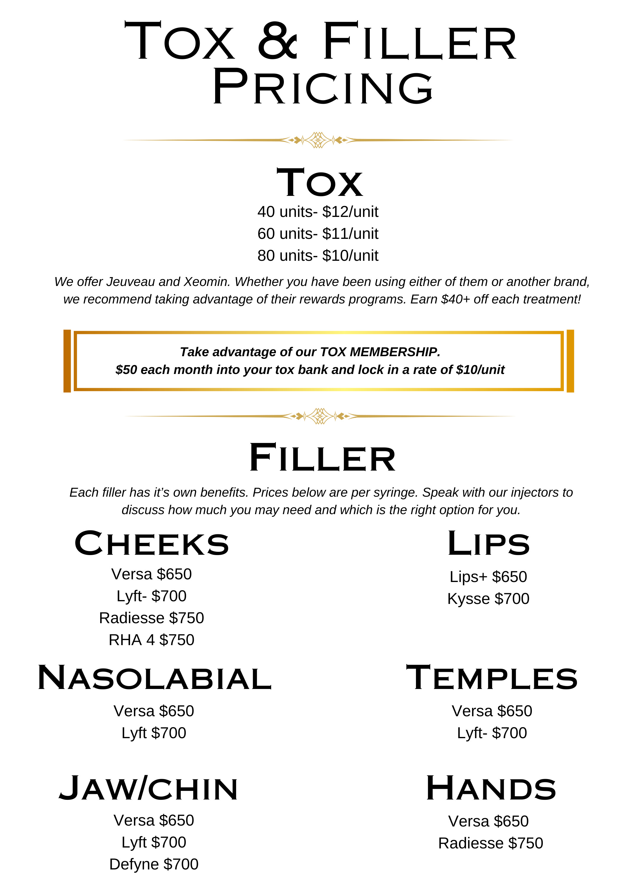 tox and filler pricing at truhealth med spa