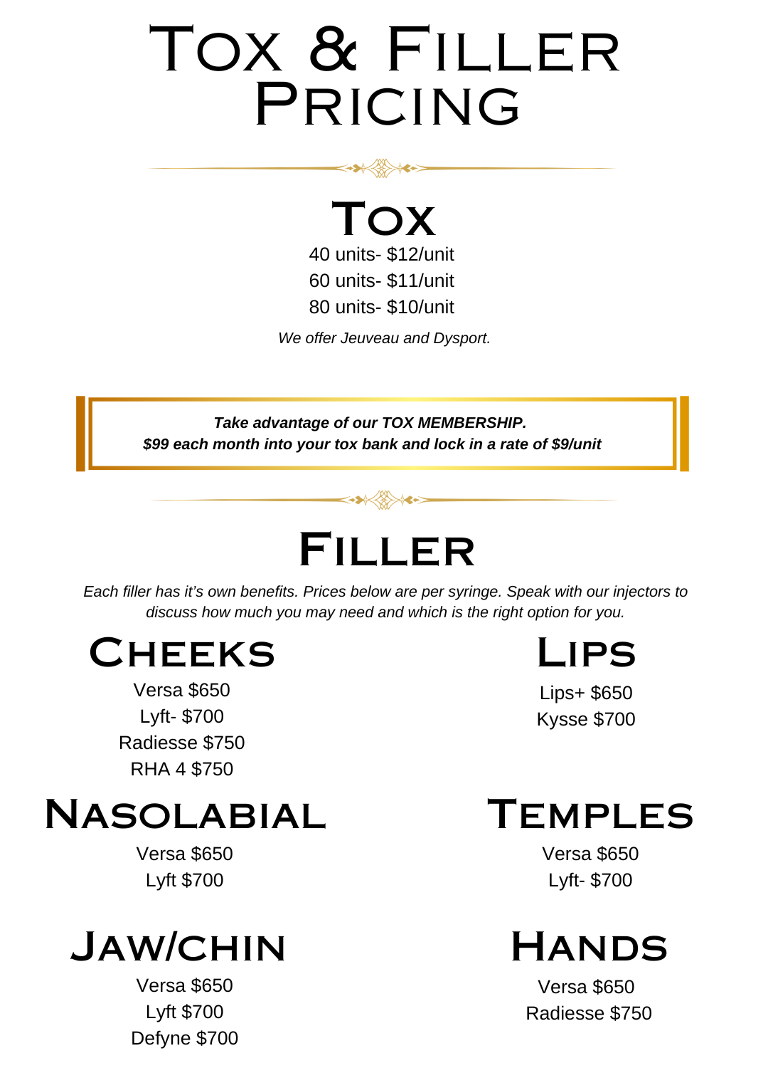 tox and filler pricing at truhealth med spa