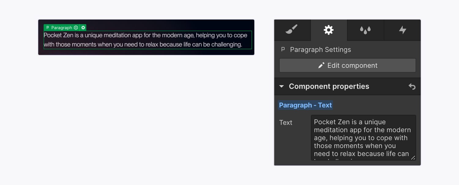 Layout showing component properties in the Webflow Designer