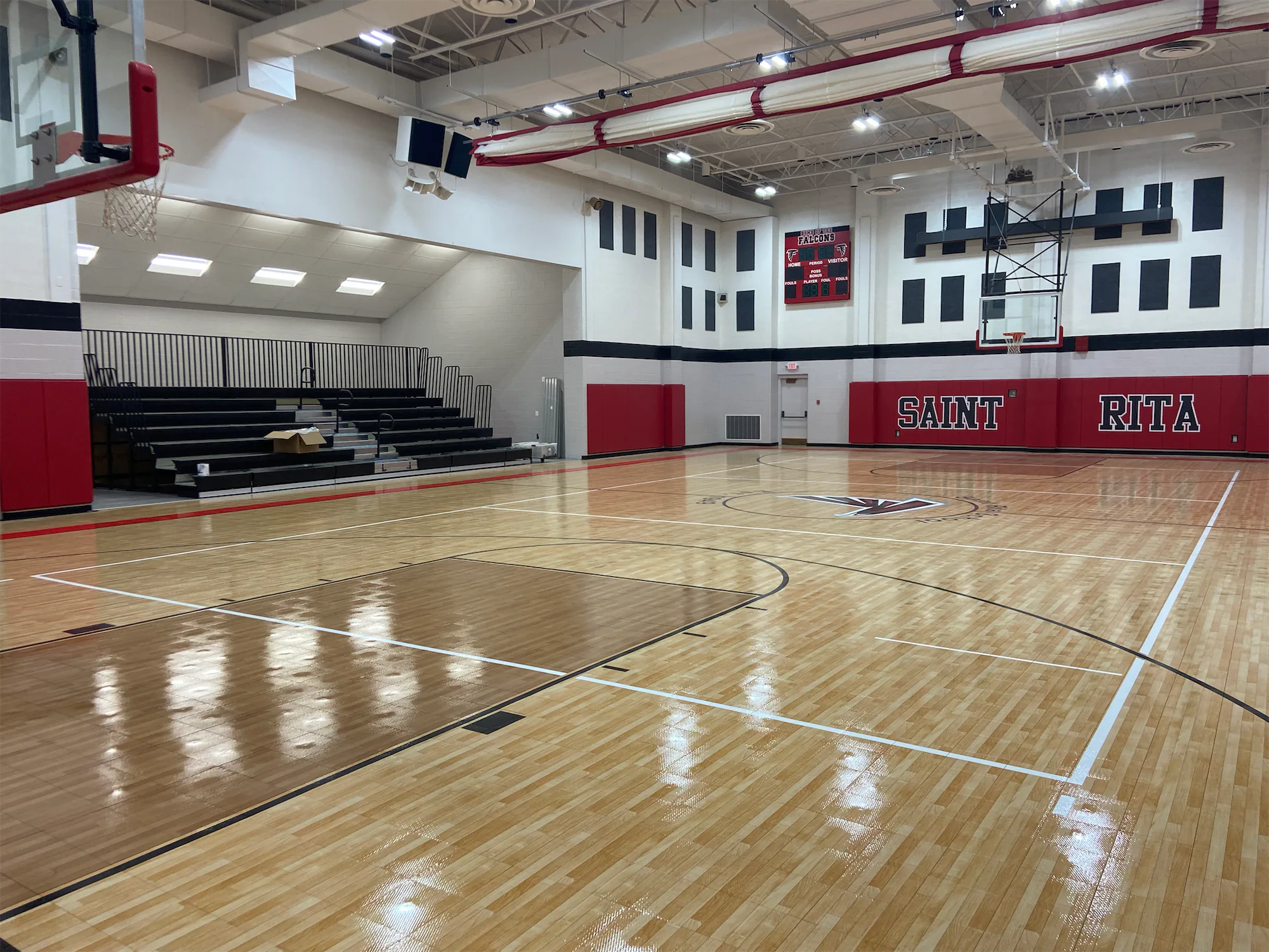 Indoor gym with a basketball court
