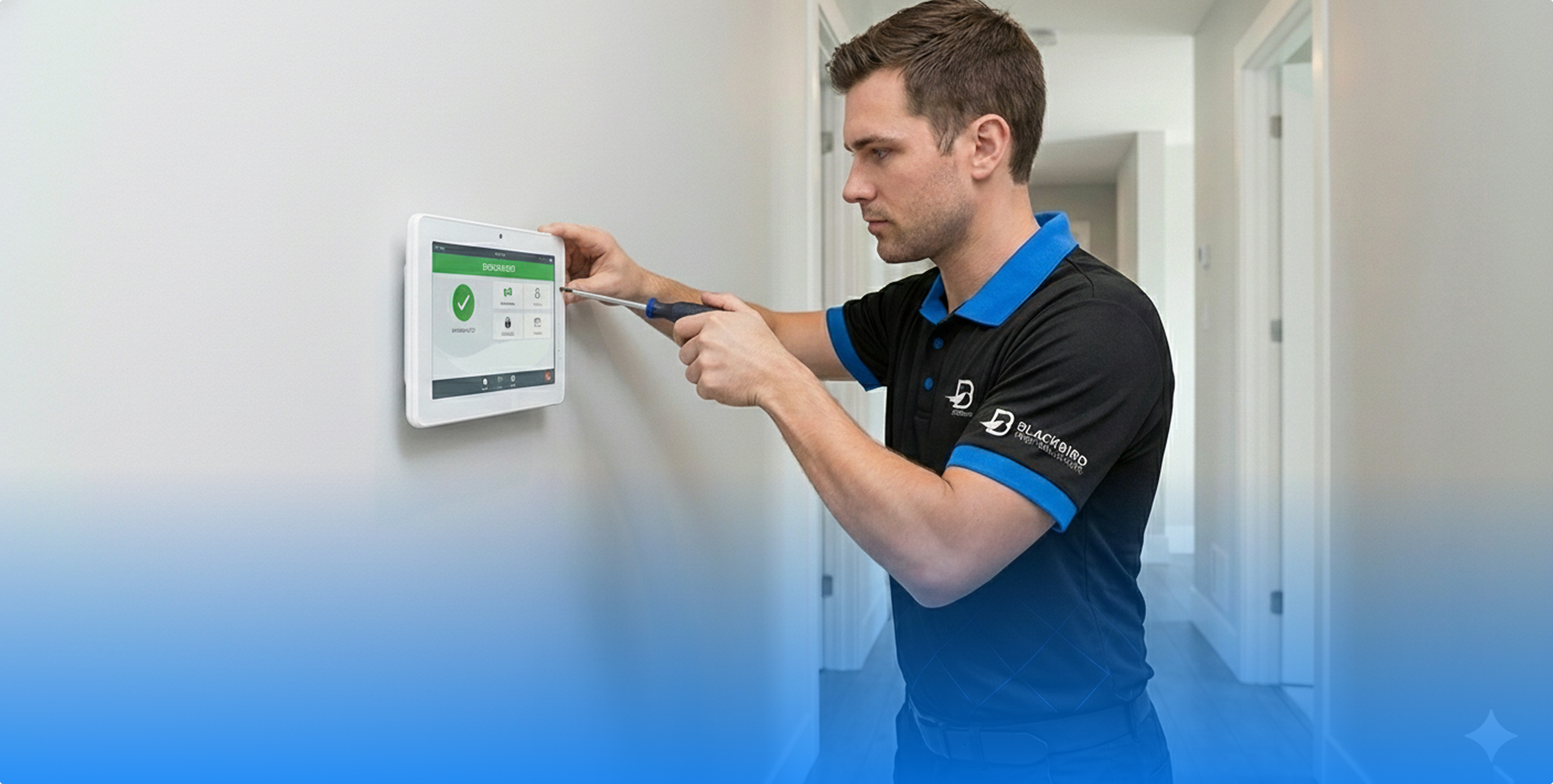 Blackbird technician installing alarm systems