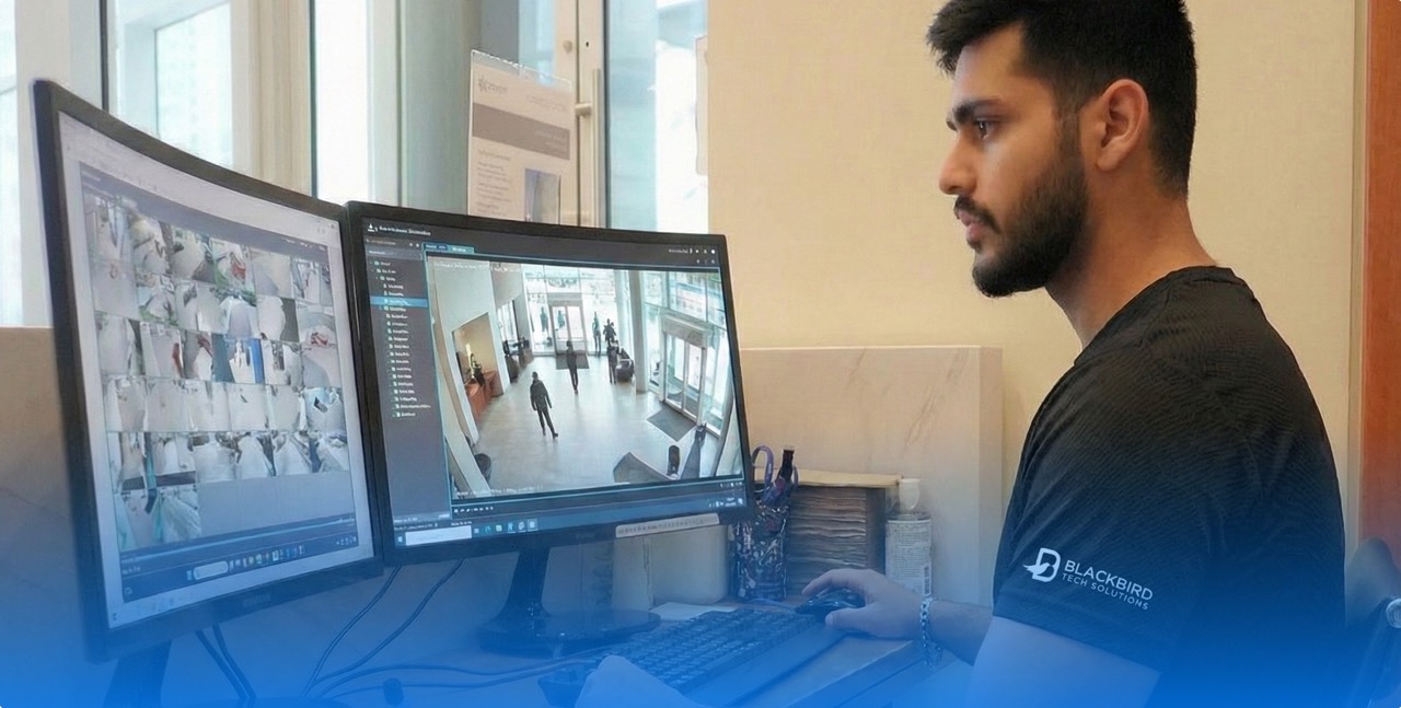 Blackbird operator looking at cctv footage