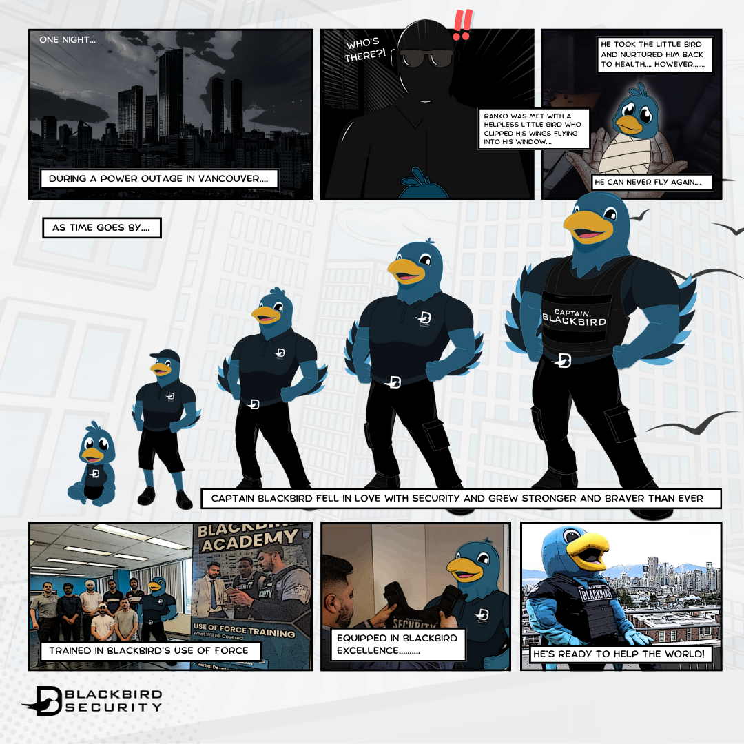 Captain Blackbird security mascot comic strip