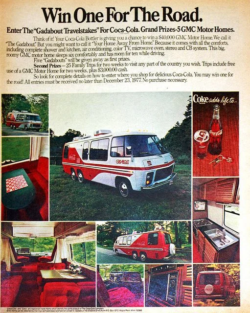 1977 Coca-Cola GMC Motorhome advertisement — Win One for the Road