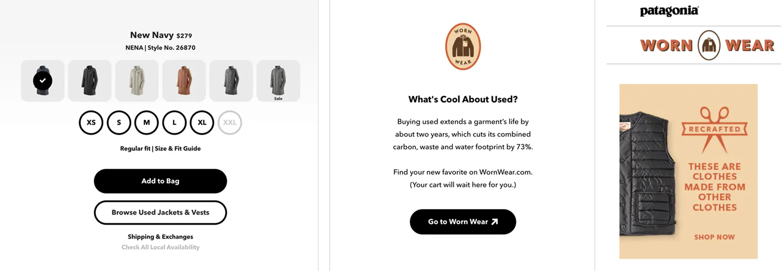 screenshot of wornwear.patagonia.com pages