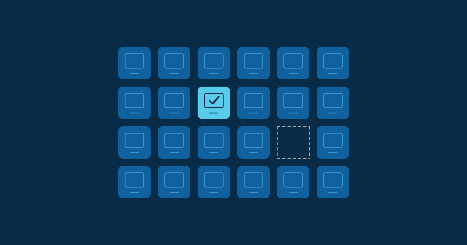 A grid of Cloud PC tiles with one newly added and highlighted and one removed, representing an administrator managing access