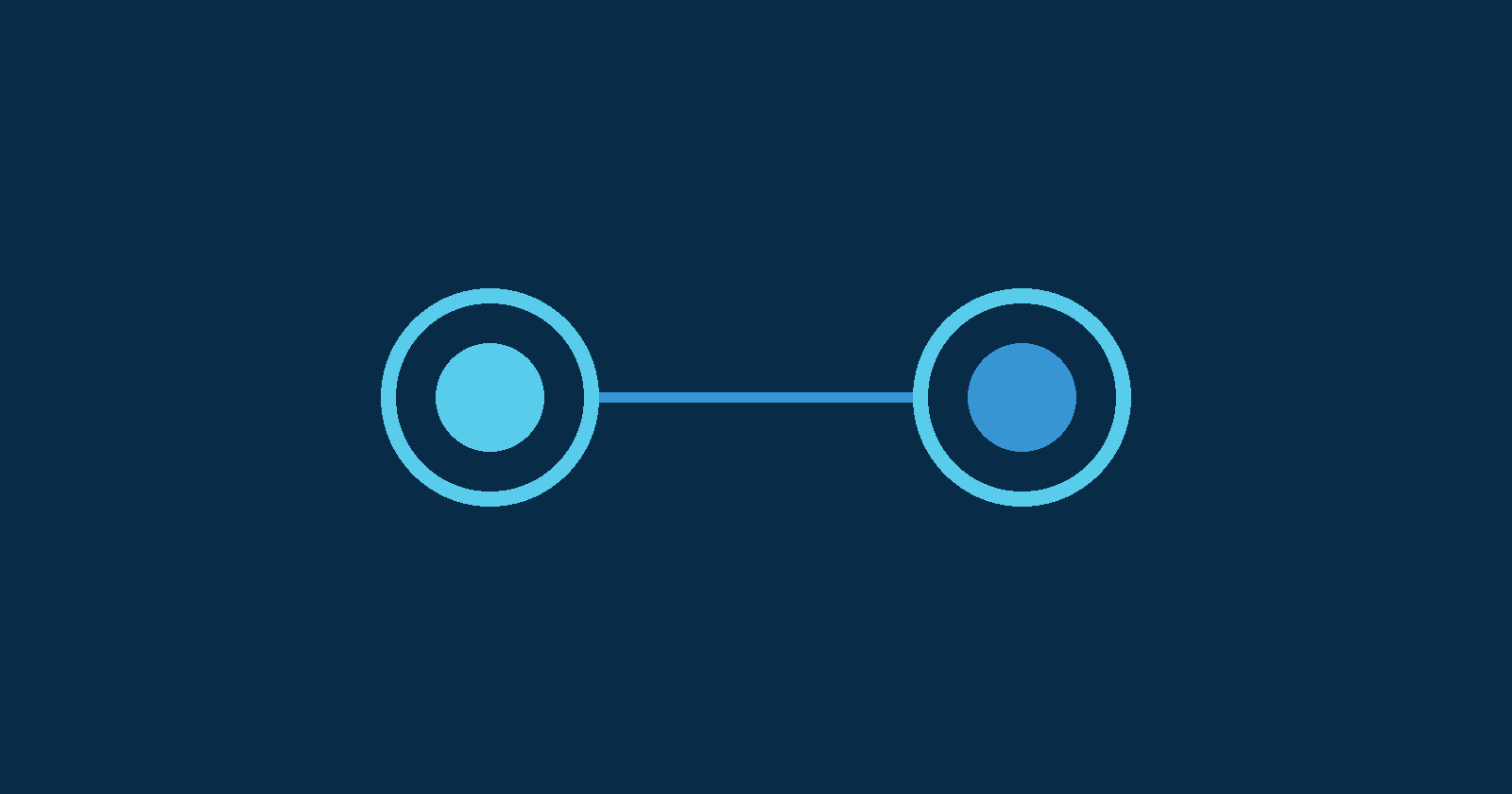 Two linked circles representing two in-house software products, built and supported by the same team