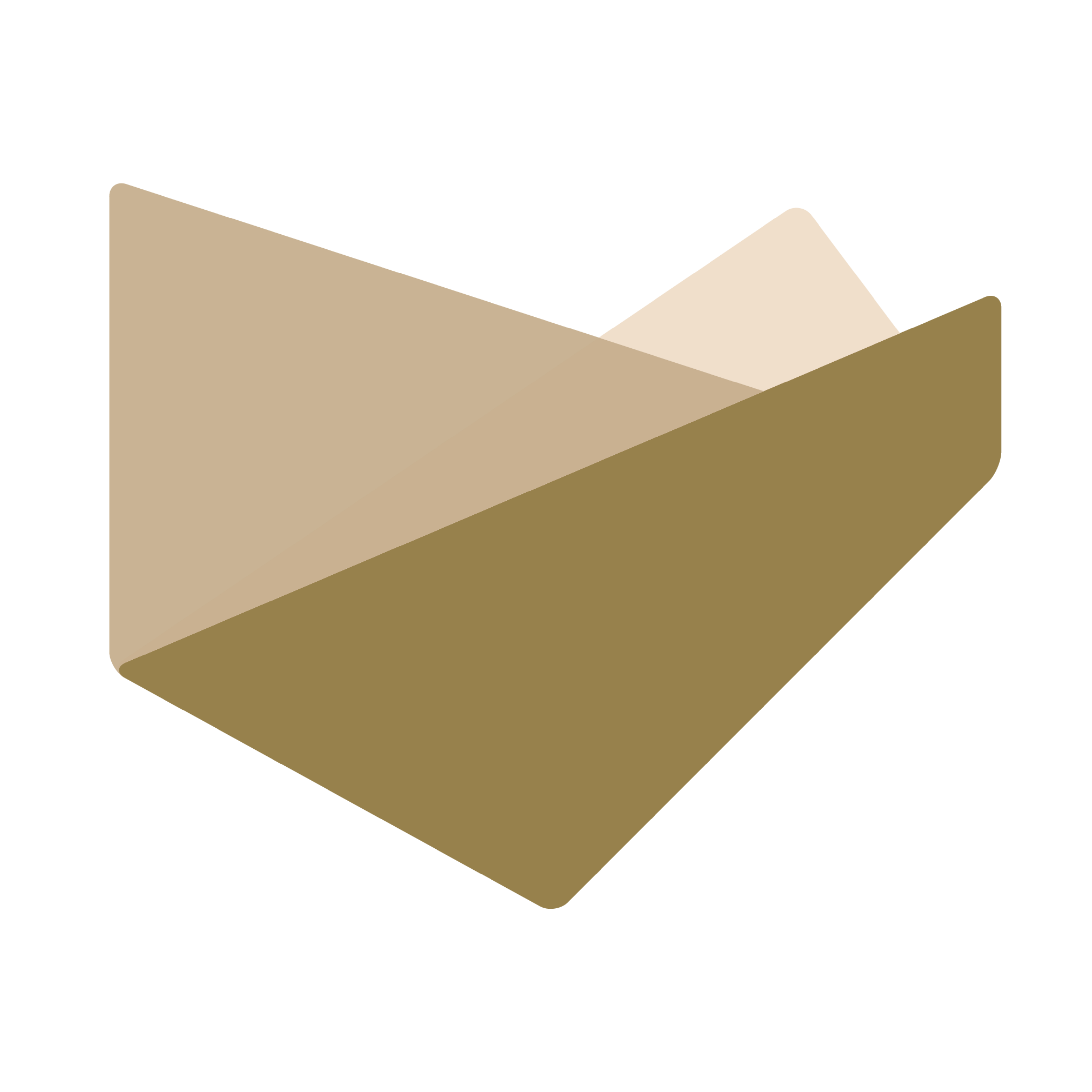 Abstract geometric design resembling a stylized mountain range with overlapping translucent brown and beige shapes.