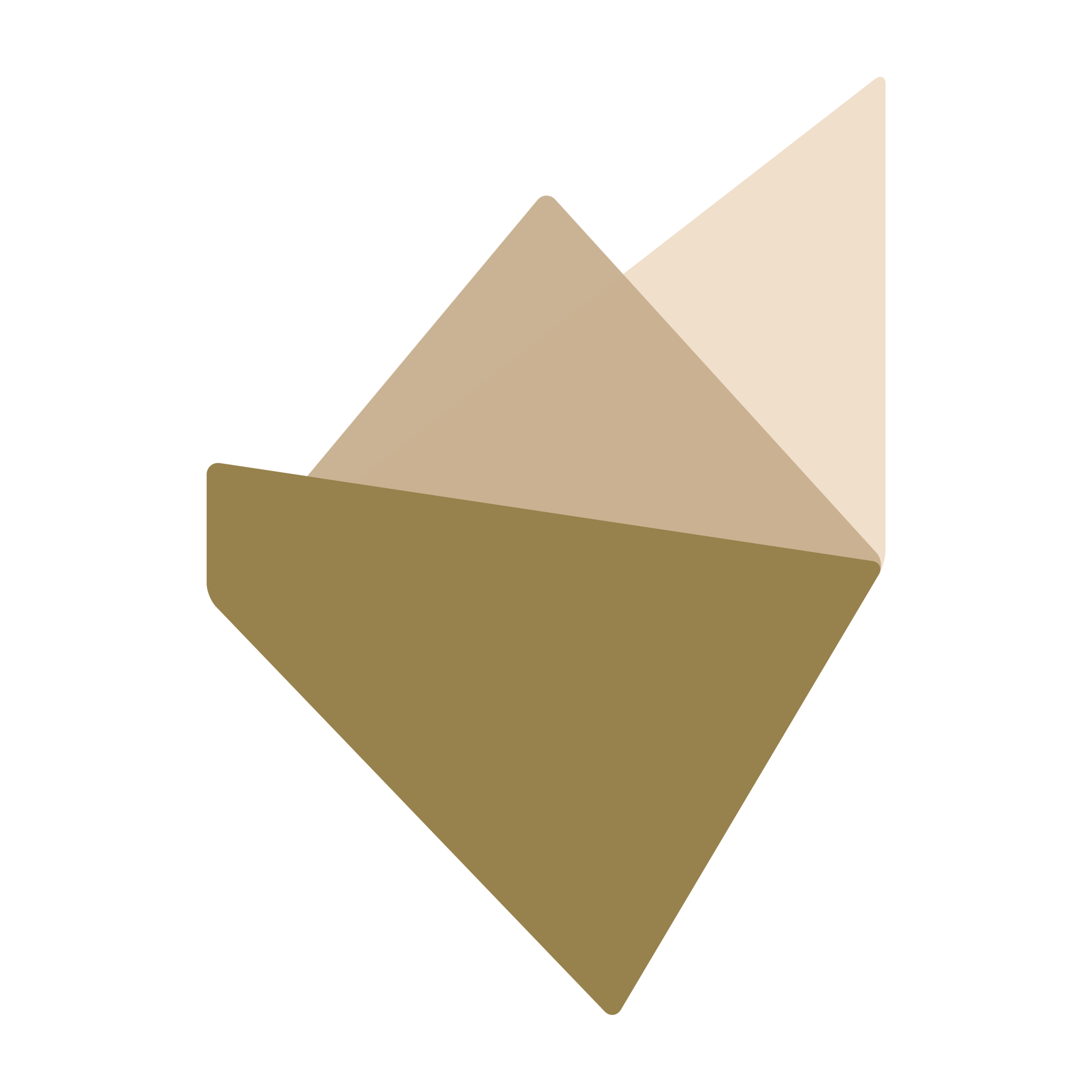 Abstract geometric shapes layered in shades of brown and beige forming a stylized diamond-like figure on a transparent background.
