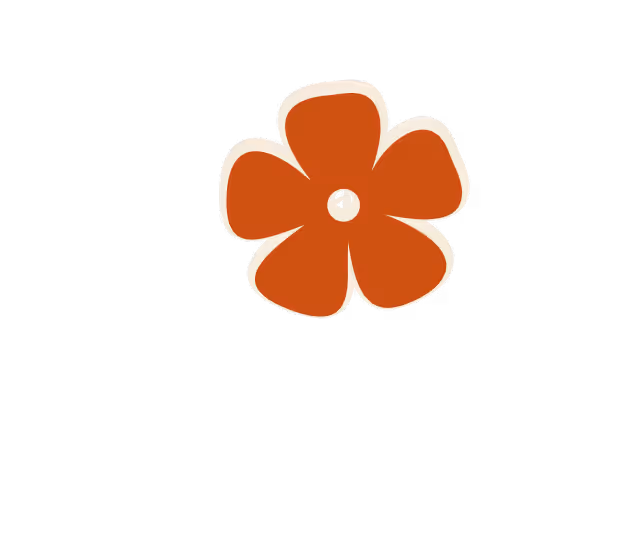Simple orange flower with five rounded petals and a cream outline on a transparent background.