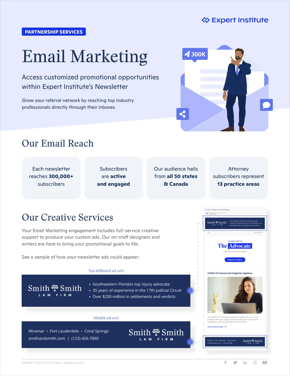 First page of the service brochure for Expert Institute's Email Marketing offering to Partnership clients.