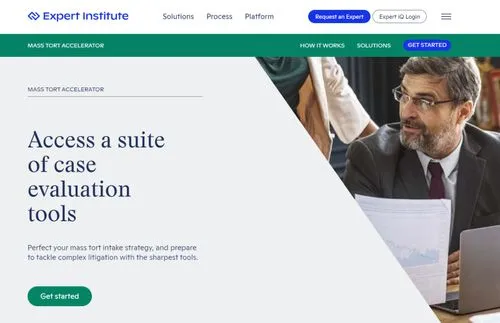 The Mass Tort Accelerator product page on Expert Institute's website.