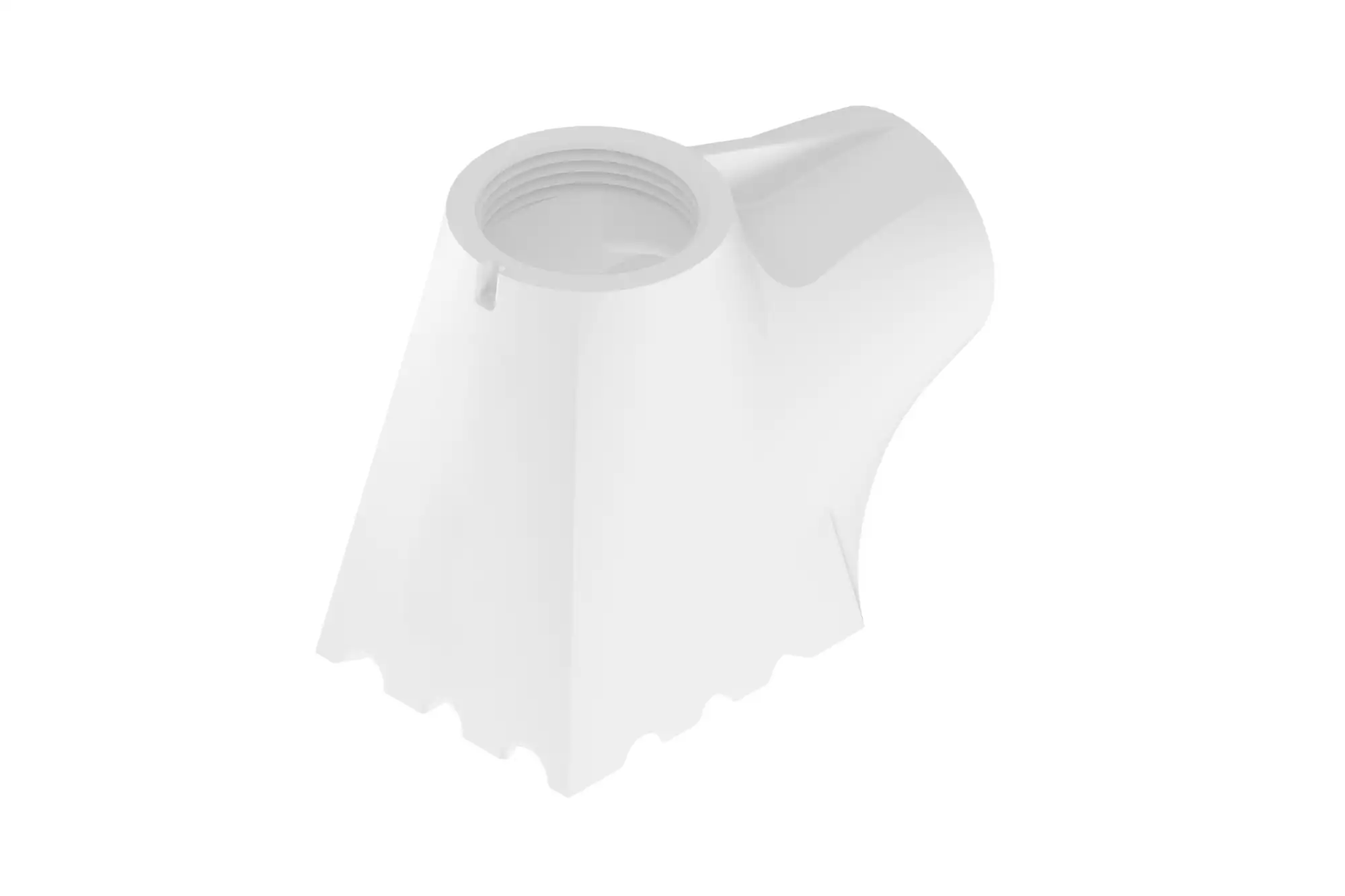 Ceramic hold down socket with internal threading and a slotted base.