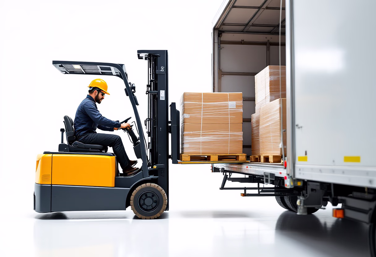 image of loading cargo at a trucking company