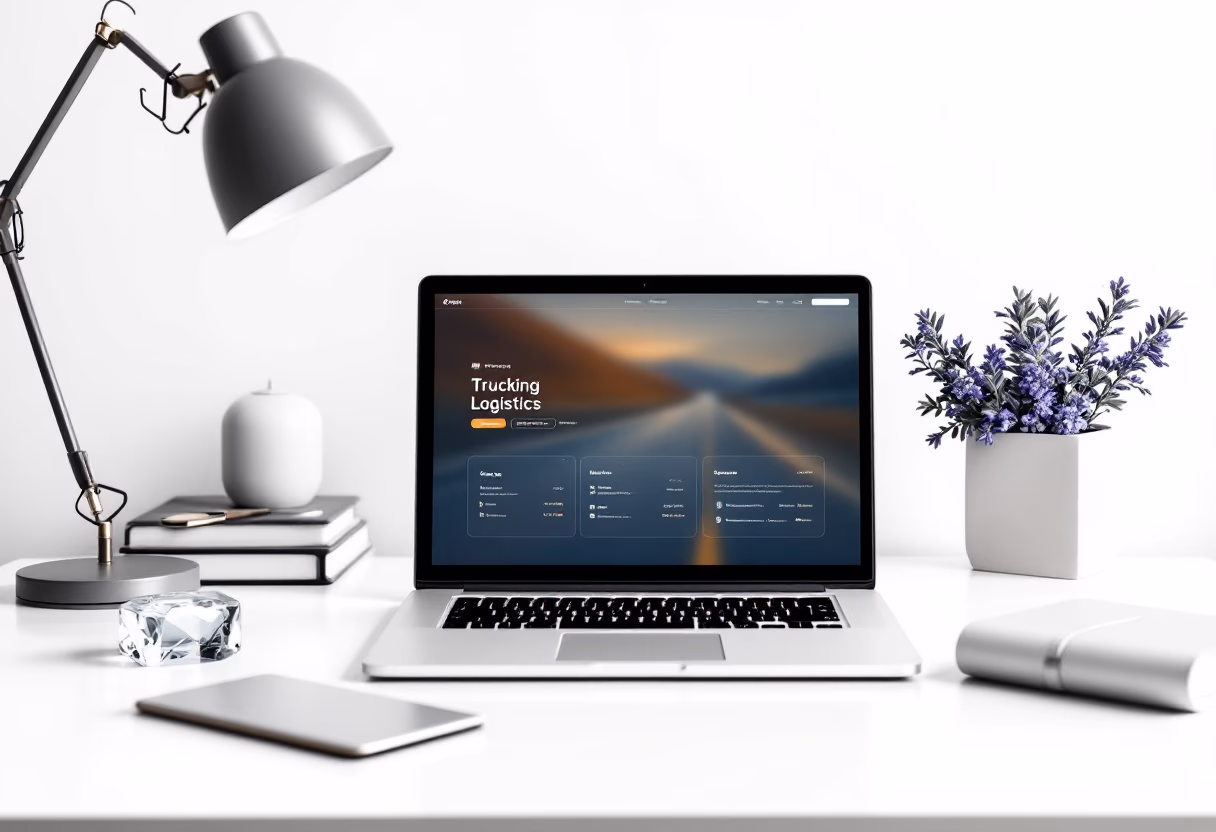 [background image] image of desk with a laptop (for a trucking company)