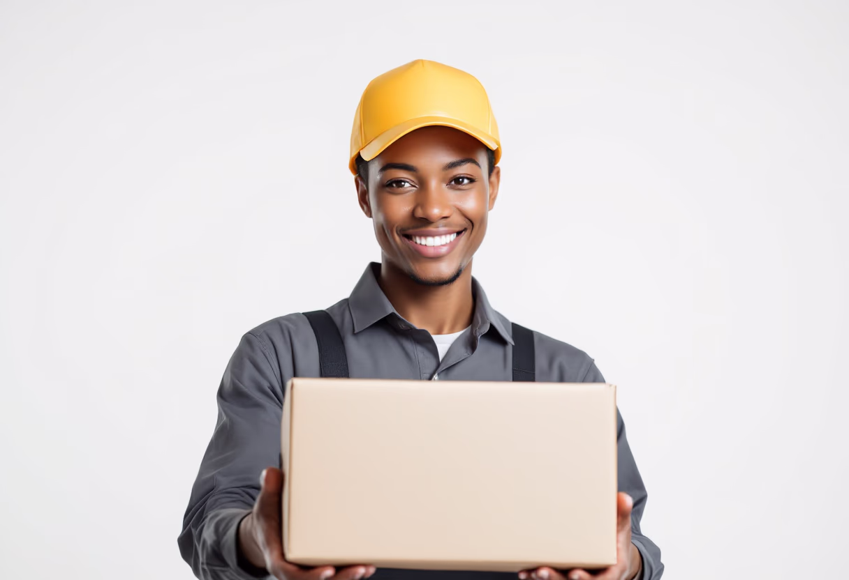 image of a courier handing a package