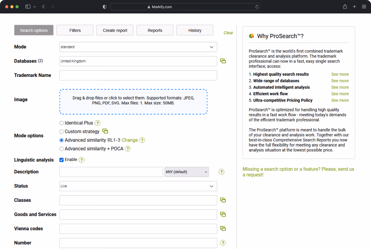 Markify ProSearch™ interface mockup