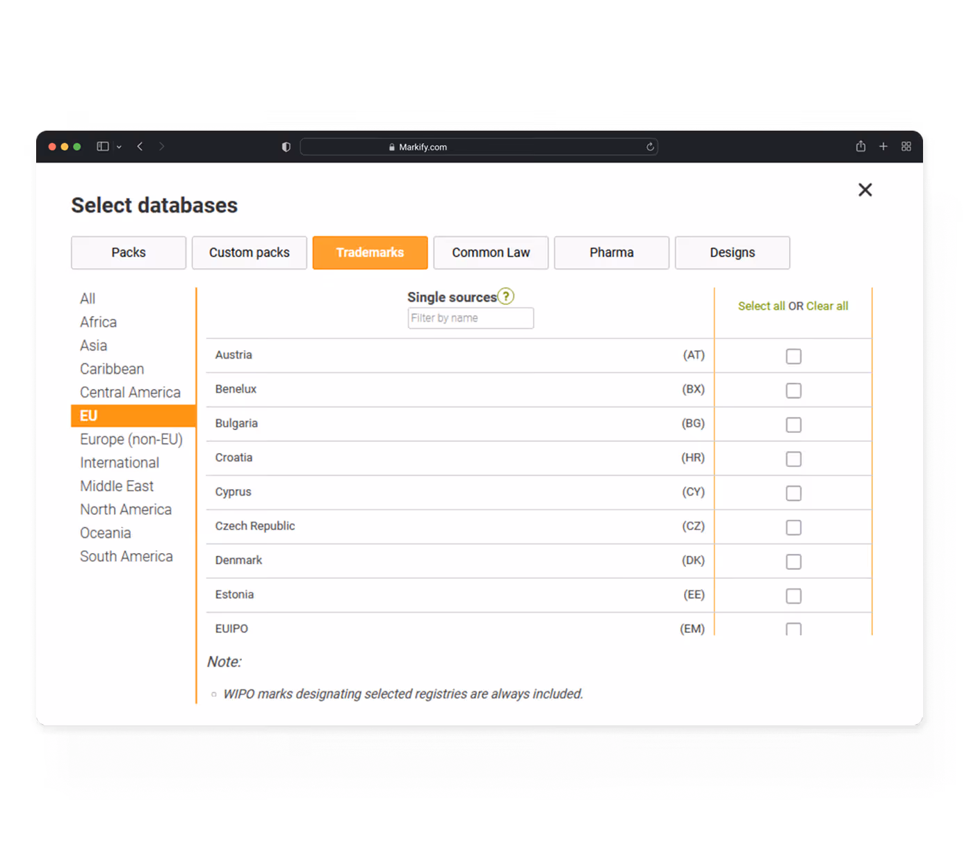 Markify Trademarks interface mockup