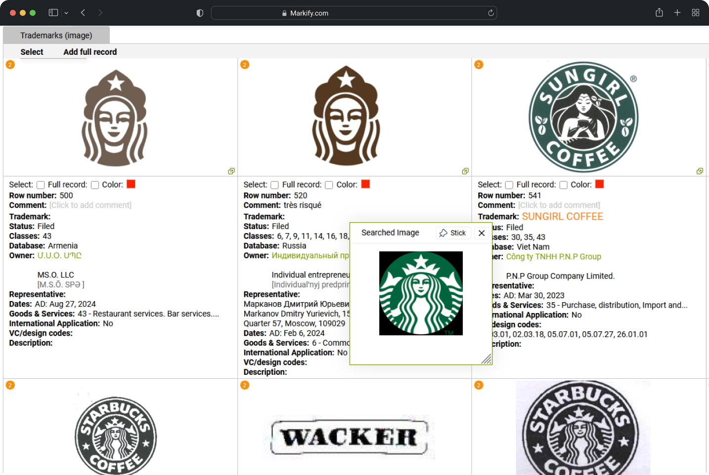 Markify trademark search on desktop and mobile