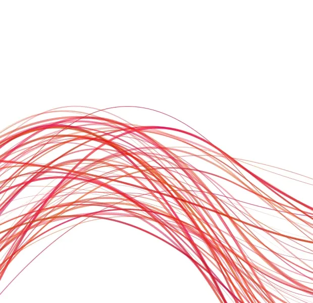 Abstract flowing curved lines in shades of red and orange on a white background.