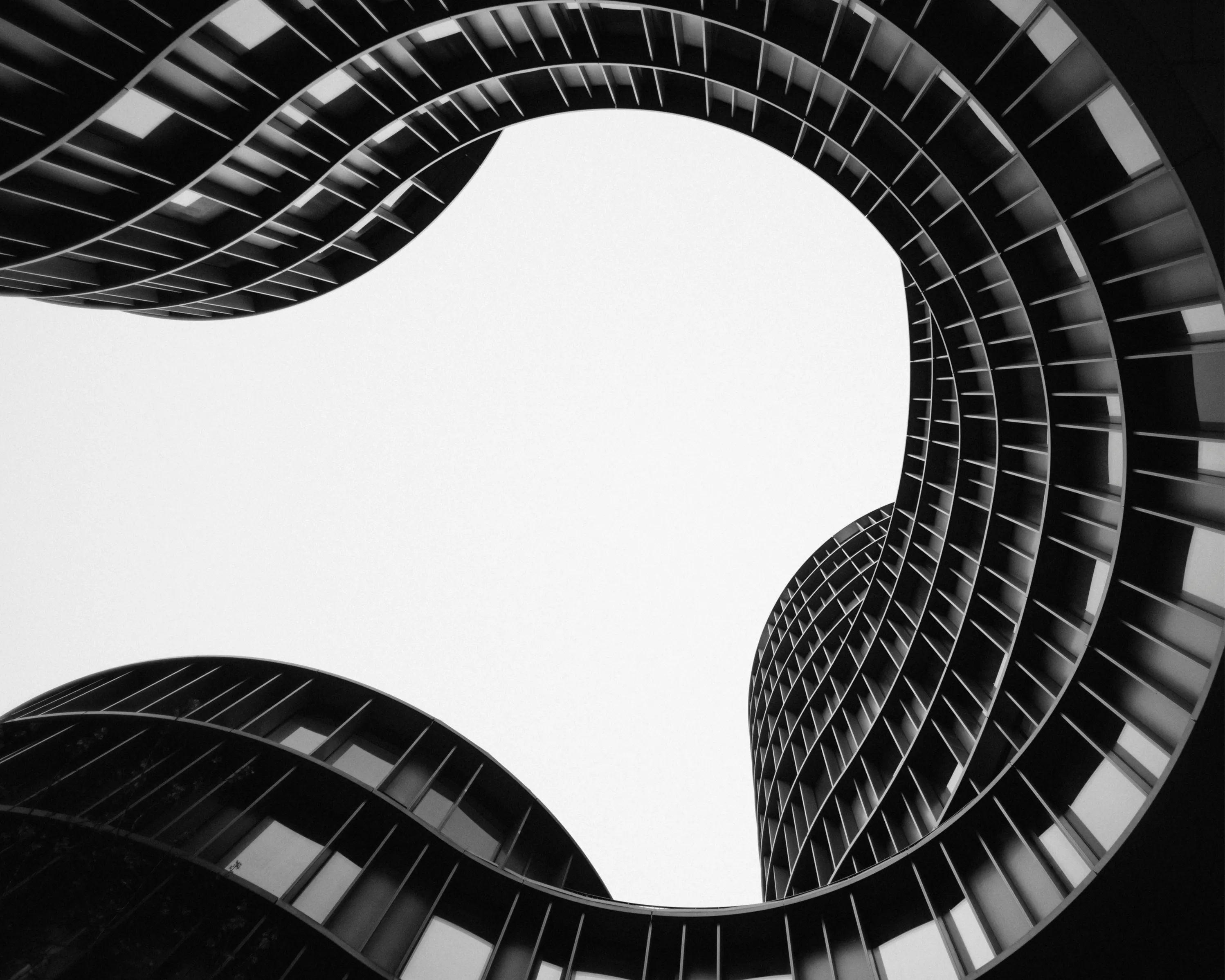 Building exterior from below.