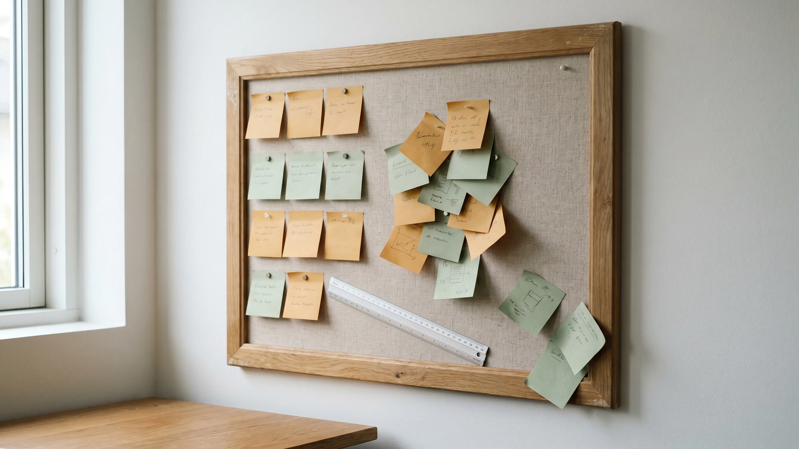 Operationsmanager plaatst houten beslissingsbord op aluminium bureau bij het kiezen van een automatiseringsbedrijf
